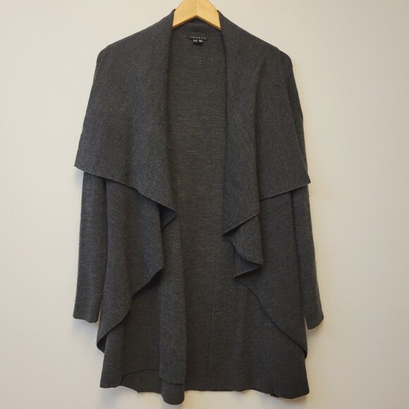 Teory Wool Black Size P/TP Ruffle Open Cardigan Sweater Coat - Picture 8 of 10